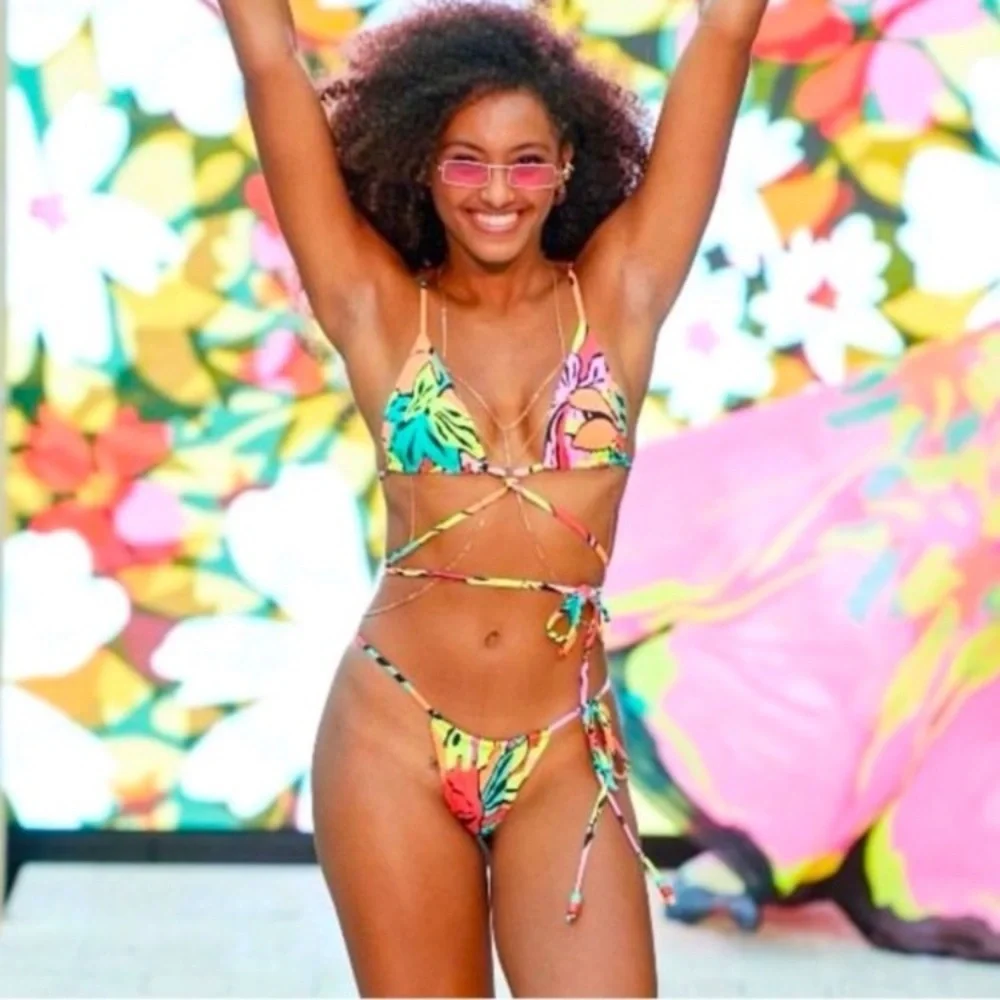 MAAJI Set - Neon Coco Wrap Bikini Top & Splashy Cheeky Thong Bottoms - M